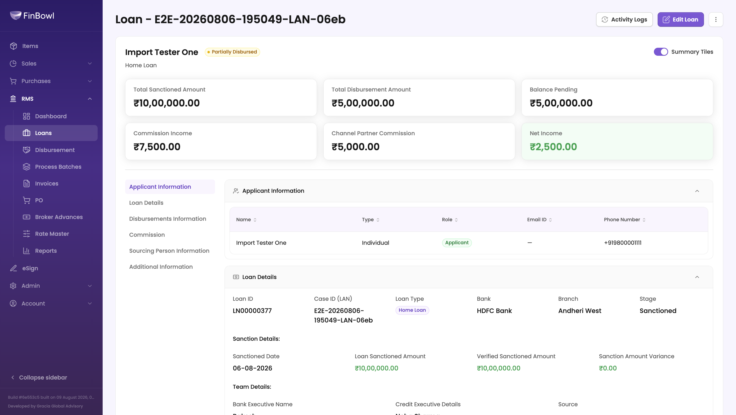 FinBowl RMS loan setup